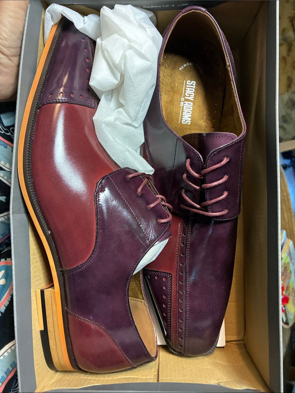 Men’s: Palmetto Modified Cap-Toe Oxford in Burgandy Muti, SZ 13, STACY ADAMS